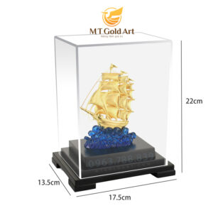 Biểu trưng tượng thuyền buồm phong thủy dát vàng (14x12x22cm)