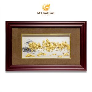 Tranh Mã đáo thành công dát vàng - Tranh Bách mã đồ (40x65cm)