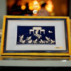 Tranh cá chép vượt vũ môn dát vàng (50x90cm)