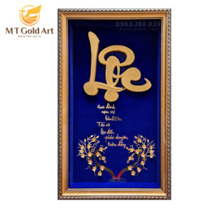 Tranh chữ Lộc hoa mai dát vàng 24k (30x55cm)