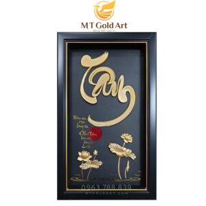 Tranh chữ Tâm dát vàng (30x55cm)