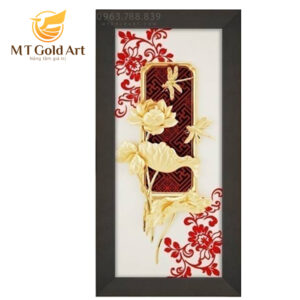 Tranh hoa sen chuồn chuồn dát vàng (13x26cm)