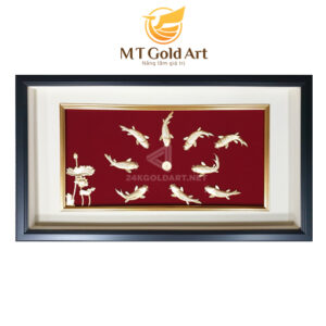 Tranh cửu ngư quần hội (50x90cm) - Niên niên hữu dư