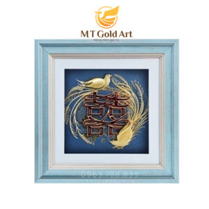 Tranh Đôi chim uyên ương dát vàng (24x24cm)