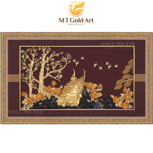 Tranh Đôi Chim công và Hoa mẫu đơn (140x237cm)