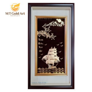 Tranh thuyền buồm hoa mai dát vàng 24k (40x65cm)
