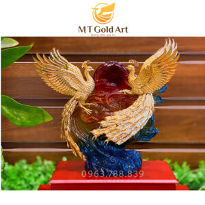 Tượng đôi chim phượng hoàng dát vàng- Song Phụng Chầu Nguyệt