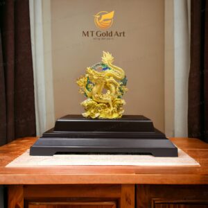 Tượng rồng cuốn ngọc dát vàng 24k (29x32x19cm)
