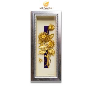 Tranh hoa hướng dương dát vàng khung bạc (14x34cm)
