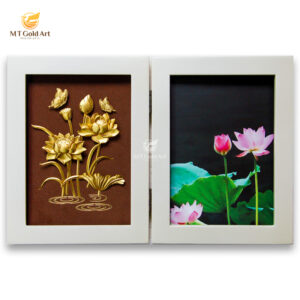 Khung ảnh hoa sen dát vàng (15x20cm)