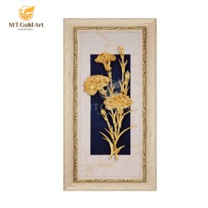 Tranh Hoa cẩm chướng dát vàng (18x40cm)