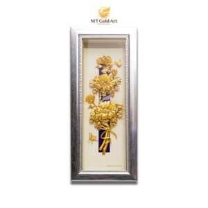 Tranh Hoa mẫu đơn dát vàng (14x34cm)