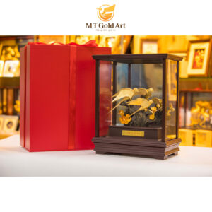 Tượng đôi chim én dát vàng 17x29x34cm