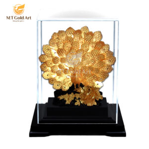 Tượng chim công và hoa mẫu đơn dát – Mẫu 4 (17x14x22cm)